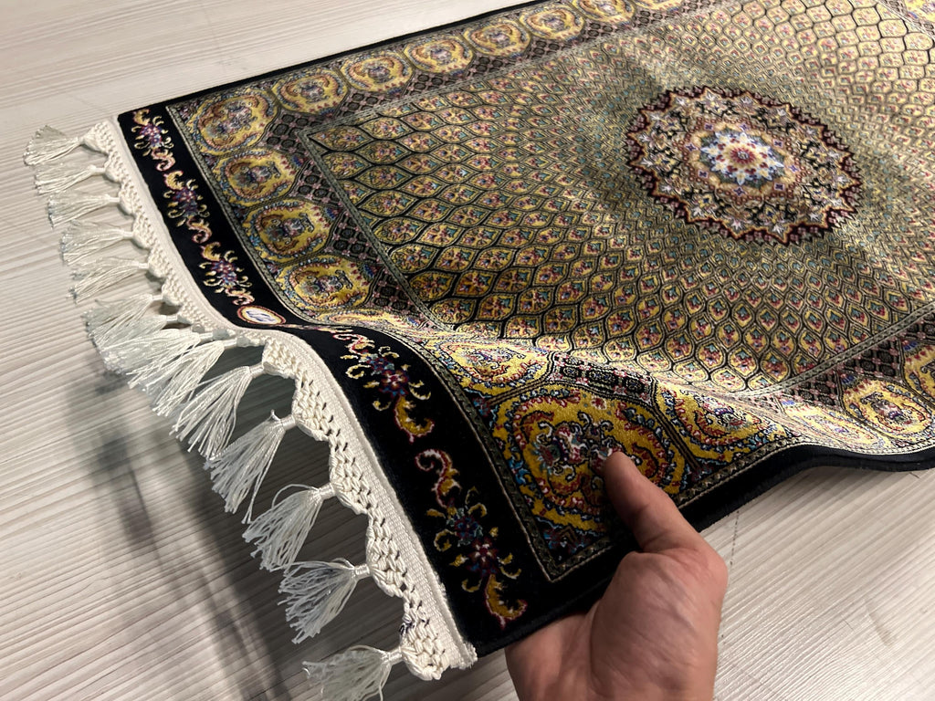 Gold Medallion Modal Silk Rug, Turkish Design, 2x3 ft