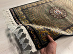 Gold Medallion Modal Silk Rug, Turkish Design, 2x3 ft