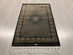 Gold Medallion Modal Silk Rug, Turkish Design, 2x3 ft
