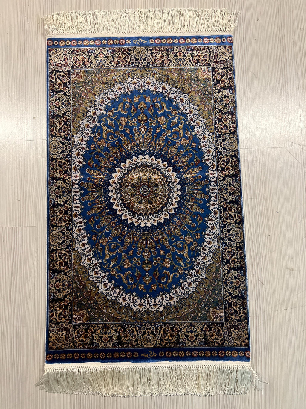 2x3 ft Blue Medallion Modal Silk Rug, Turkish Accent Rug, Floral Entryway Carpet
