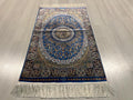 2x3 ft Blue Medallion Modal Silk Rug, Turkish Accent Rug, Floral Entryway Carpet