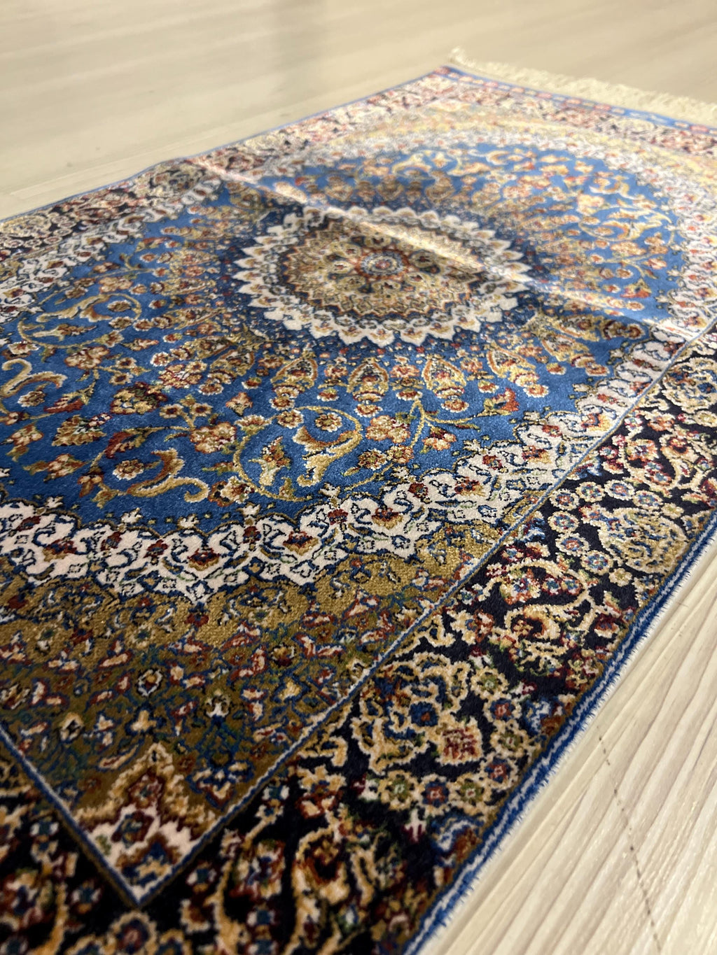 2x3 ft Blue Medallion Modal Silk Rug, Turkish Accent Rug, Floral Entryway Carpet