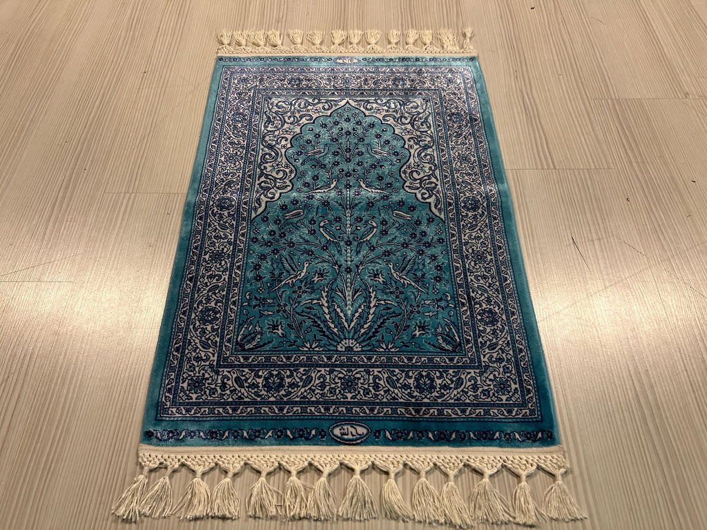 2x3 ft Turquoise Tree of Life Rug, Modal Turkish Accent  Silk Rug