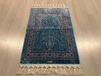 2x3 ft Turquoise Tree of Life Rug, Modal Turkish Accent  Silk Rug