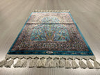 2x3 ft Turquoise Tree of Life Rug, Modal Silk Rug, Turkish Wall Decor
