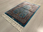 2x3 ft Turquoise Tree of Life Rug, Modal Silk Rug, Turkish Wall Decor