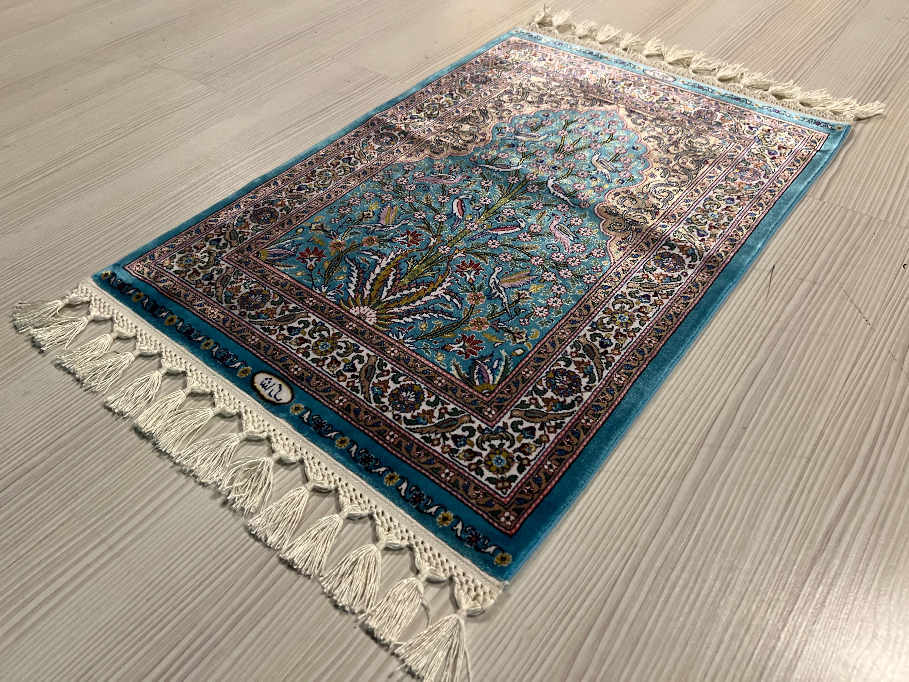 2x3 ft Turquoise Tree of Life Rug, Modal Silk Rug, Turkish Wall Decor