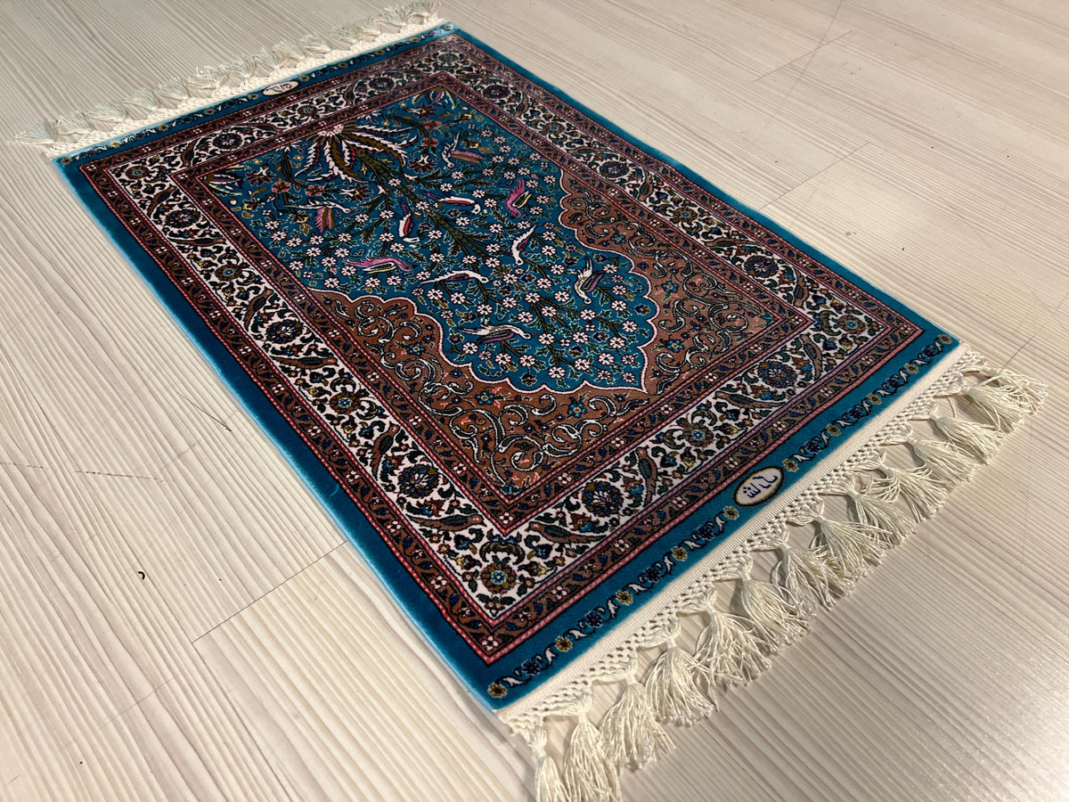2x3 ft Turquoise Tree of Life Rug, Modal Silk Rug, Turkish Wall Decor