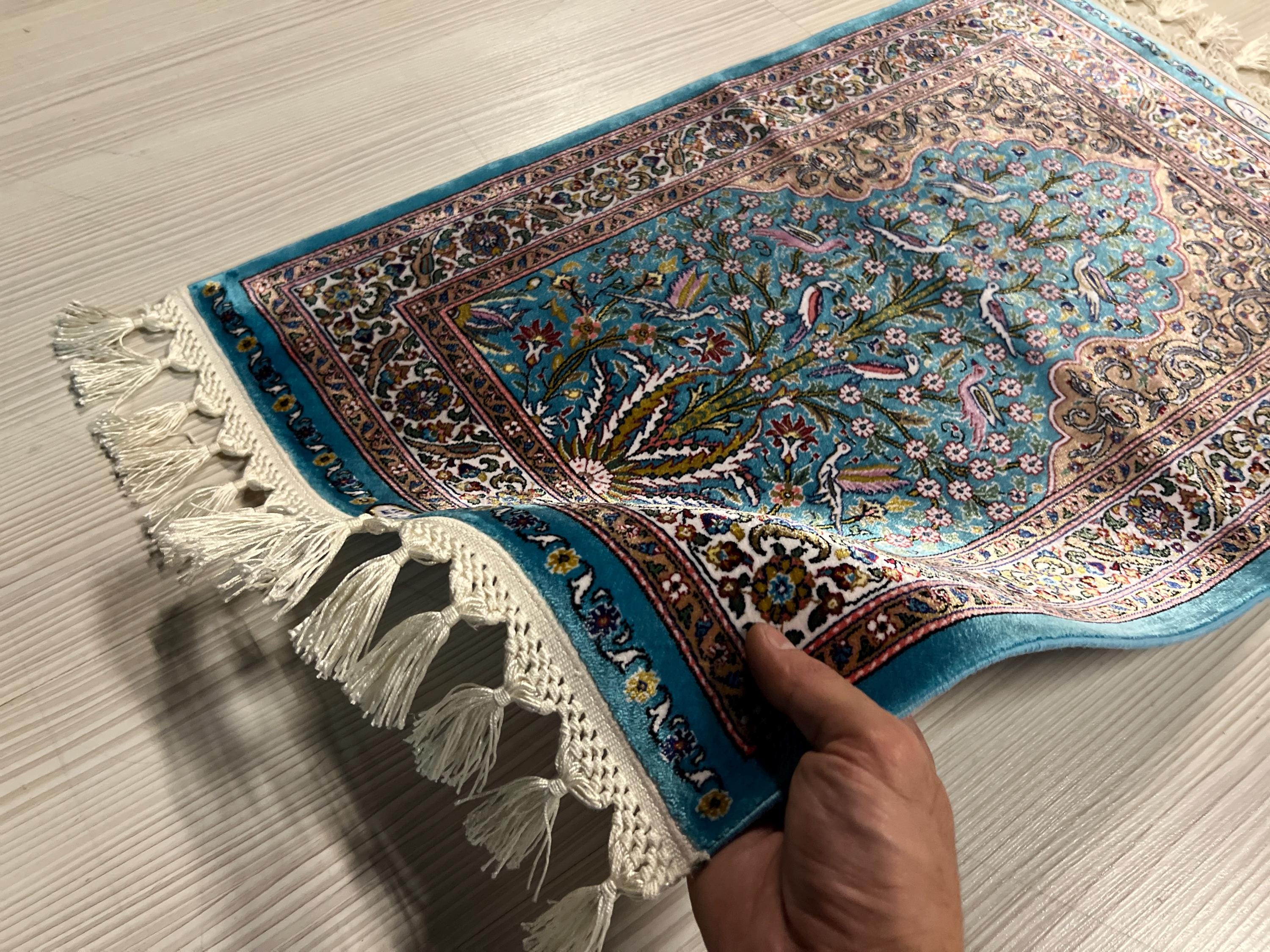 2x3 ft Turquoise Tree of Life Rug, Modal Silk Rug, Turkish Wall Decor