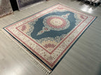 Blue Modal Silk Rug 7x10, Oriental Medallion Design, Luxury Living Room Rug