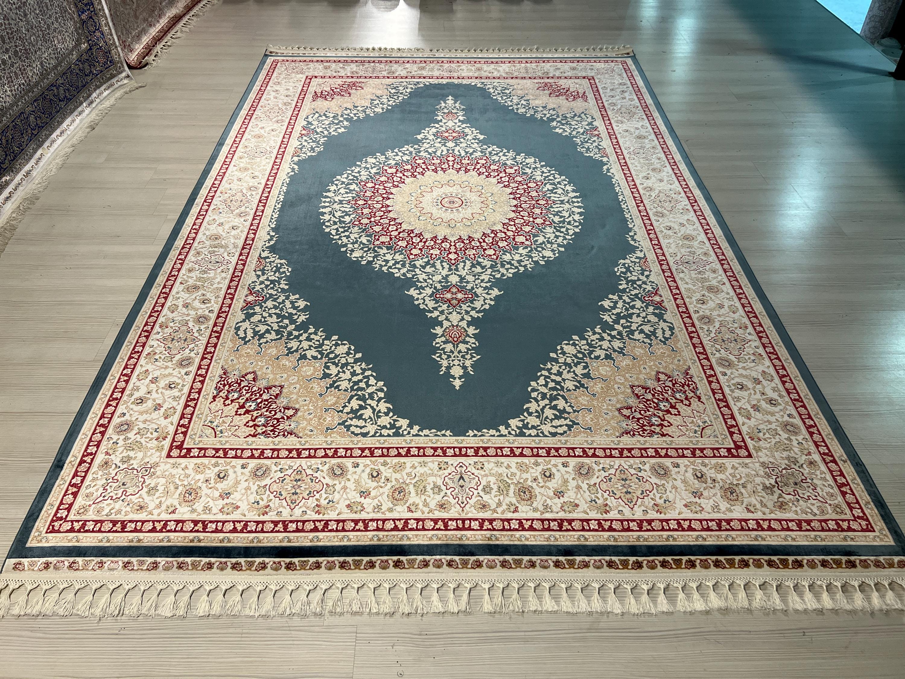 Blue Modal Silk Rug 7x10, Oriental Medallion Design, Luxury Living Room Rug