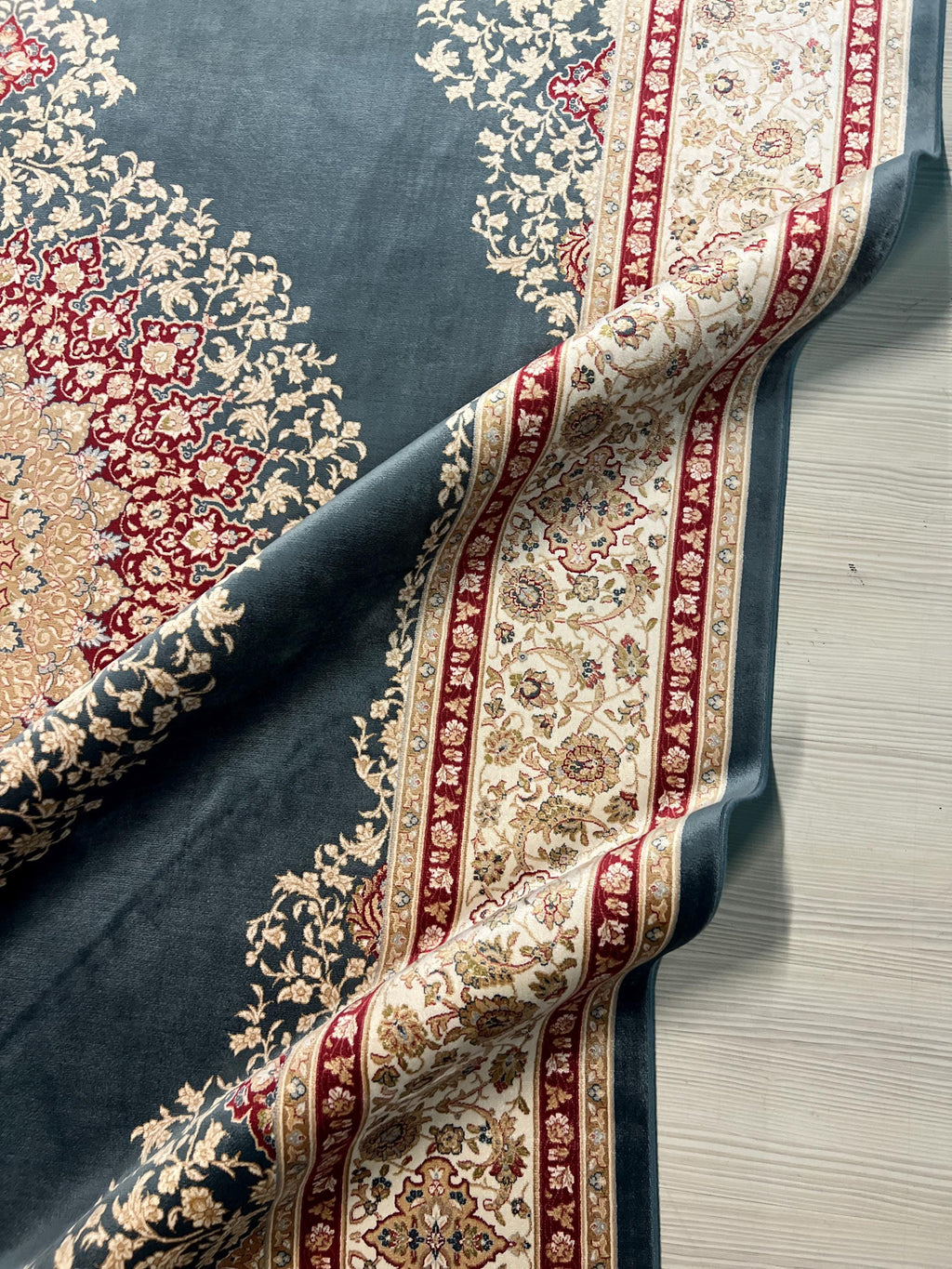 Blue Modal Silk Rug 7x10, Oriental Medallion Design, Luxury Living Room Rug