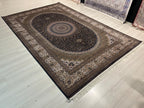 8x11 ft Navy Medallion Modal Silk Rug, Turkish Area Rug, Luxury Floral Carpet
