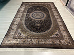 7x10 Modal Silk Area Rug, Dark Medallion Oriental Design Classic Living Room Rug