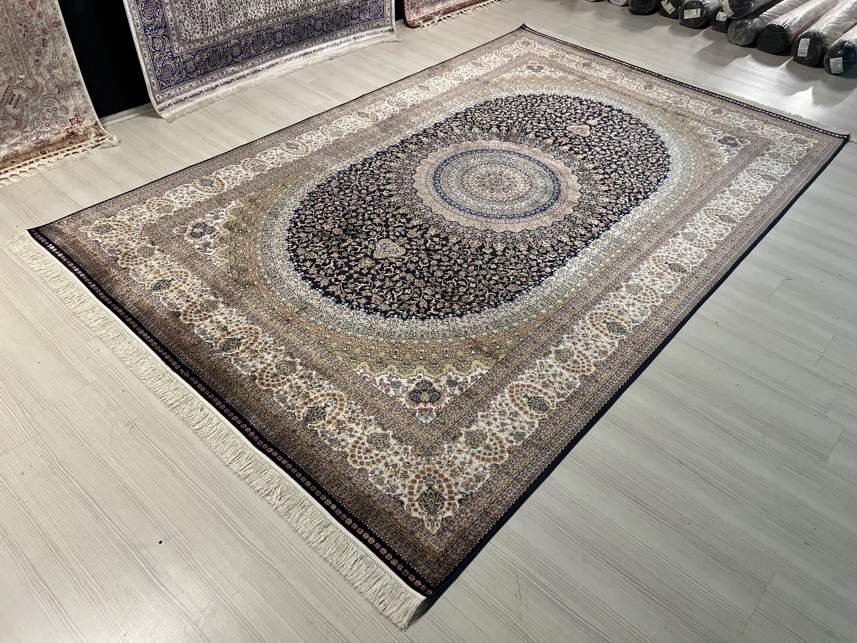 7x10 Modal Silk Area Rug, Dark Medallion Oriental Design Classic Living Room Rug