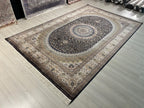 8x11 ft Navy Medallion Modal Silk Rug, Turkish Area Rug, Luxury Floral Carpet