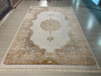 7x10 Beige Gold Medallion Modal Silk Rug, Classic Oriental Area Rug for Living Room