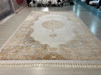 7x10 Beige Gold Medallion Modal Silk Rug, Classic Oriental Area Rug for Living Room