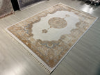 7x10 Beige Gold Medallion Modal Silk Rug, Classic Oriental Area Rug for Living Room