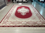 7x10 ft Gold Red Silk Rug, Medallion Turkish Style Modern Home Decor