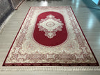 7x10 ft Gold Red Silk Rug, Medallion Turkish Style Modern Home Decor