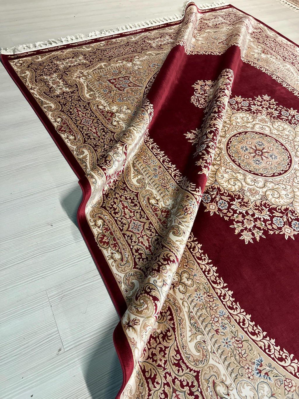 7x10 ft Gold Red Silk Rug, Medallion Turkish Style Modern Home Decor
