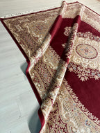 7x10 ft Gold Red Silk Rug, Medallion Turkish Style Modern Home Decor