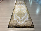 3x10 ft Gold Medallion Runner Rug, Turkish Style Hallway Carpet