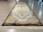 3x10 ft Gold Medallion Runner Rug, Turkish Style Hallway Carpet