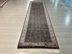 3x10 ft Floral Runner Rug, Black Garden Field, Ivory Border, Turkish Hallway Decor