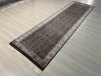 3x10 ft Floral Runner Rug, Black Garden Field, Ivory Border, Turkish Hallway Decor