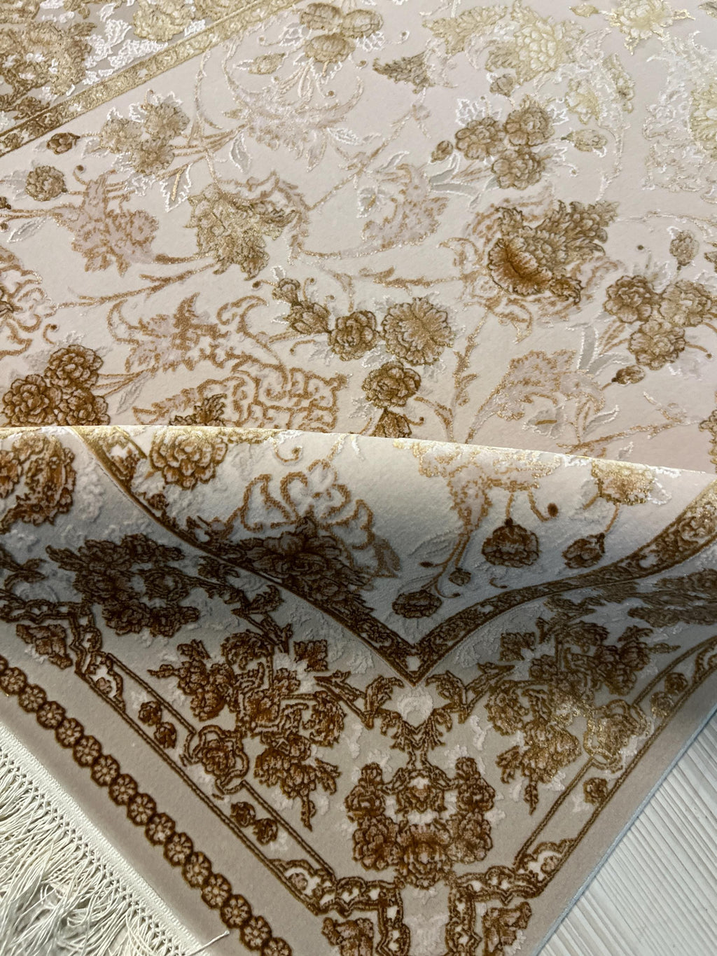 3x10 ft Modal Silk Beige Floral Runner, Turkish Style Hallway Rug