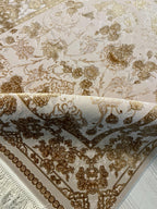 3x10 ft Modal Silk Beige Floral Runner, Turkish Style Hallway Rug