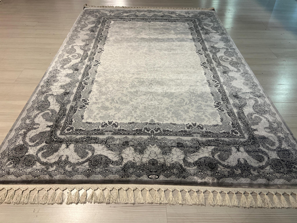 Damask Modal Silk Rug, Modern Area Rug (5.24X7.54 ft)