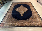 7x10ft Navy Medallion Rug, Large Oriental Carpet, Luxury Living Room Rug, Classic Palace Rug