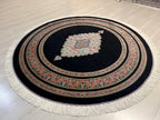 5x5 ft Round Modal Silk Rug, Black Medallion Design Circle Silk Carpet
