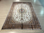 5x8 ft Ivory Silk Area Rug, Floral Medallion Design, Luxury Turkish Living Room Decor