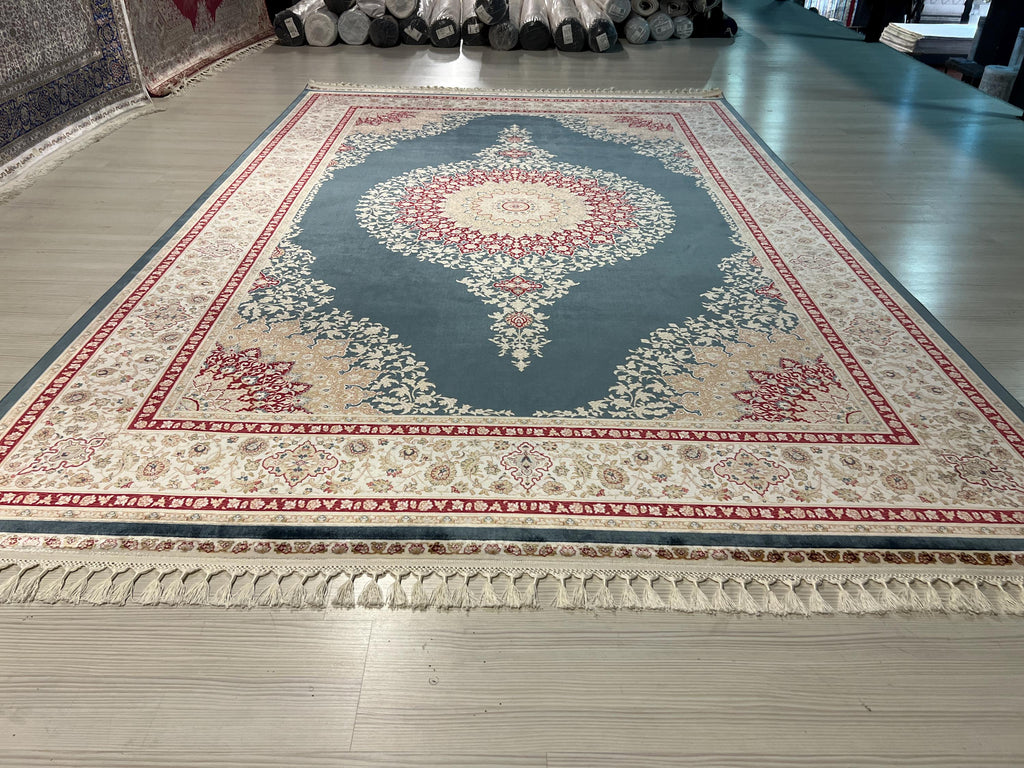 Blue Modal Silk Rug 7x10, Oriental Medallion Design, Luxury Living Room Rug