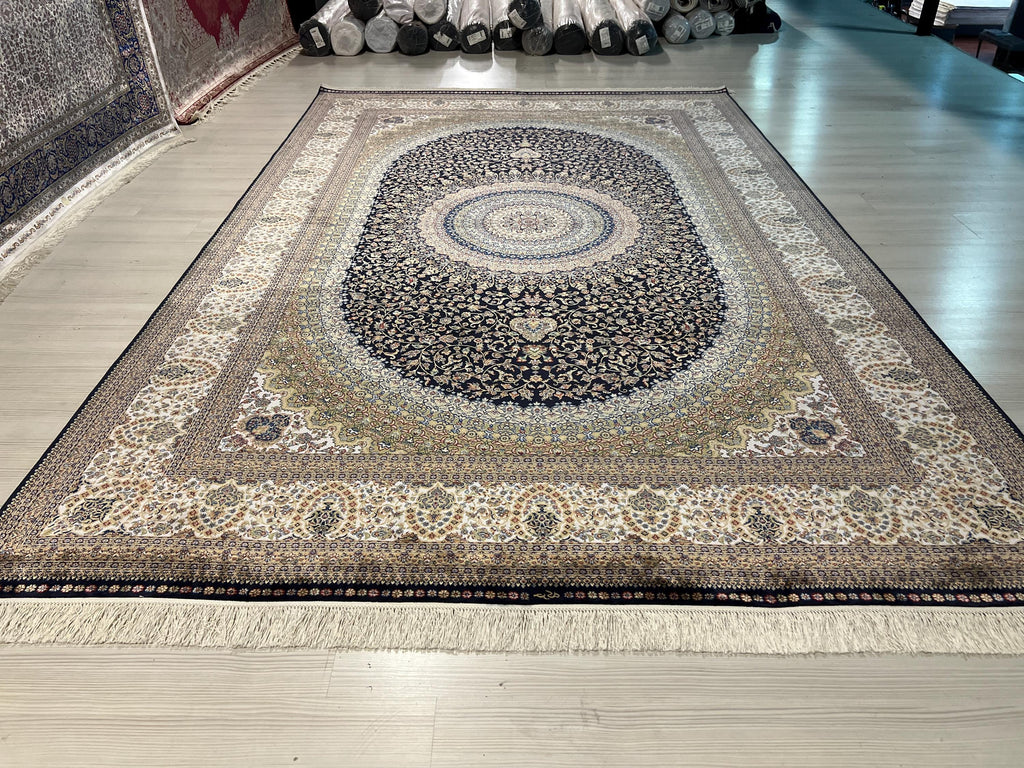 7x10 Modal Silk Area Rug, Dark Medallion Oriental Design Classic Living Room Rug