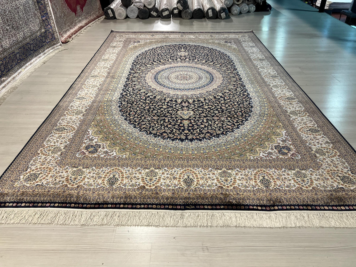 7x10 Modal Silk Area Rug, Dark Medallion Oriental Design Classic Living Room Rug