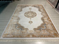 7x10 Beige Gold Medallion Modal Silk Rug, Classic Oriental Area Rug for Living Room