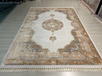 7x10 Beige Gold Medallion Modal Silk Rug, Classic Oriental Area Rug for Living Room