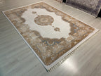 7x10 Beige Gold Medallion Modal Silk Rug, Classic Oriental Area Rug for Living Room