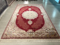 7x10 Red Medallion Modal Silk Rug, Classic Oriental Area Rug for Living Room