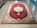 7x10 Red Medallion Modal Silk Rug, Classic Oriental Area Rug for Living Room