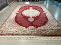 10x13 ft Turkish Modal Silk Rug , Burgundy Medallion Classic Luxury Area Rug