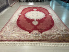 10x13 ft Turkish Modal Silk Rug , Burgundy Medallion Classic Luxury Area Rug