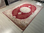 7x10 Red Medallion Modal Silk Rug, Classic Oriental Area Rug for Living Room