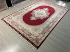 7x10 ft Gold Red Silk Rug, Medallion Turkish Style Modern Home Decor