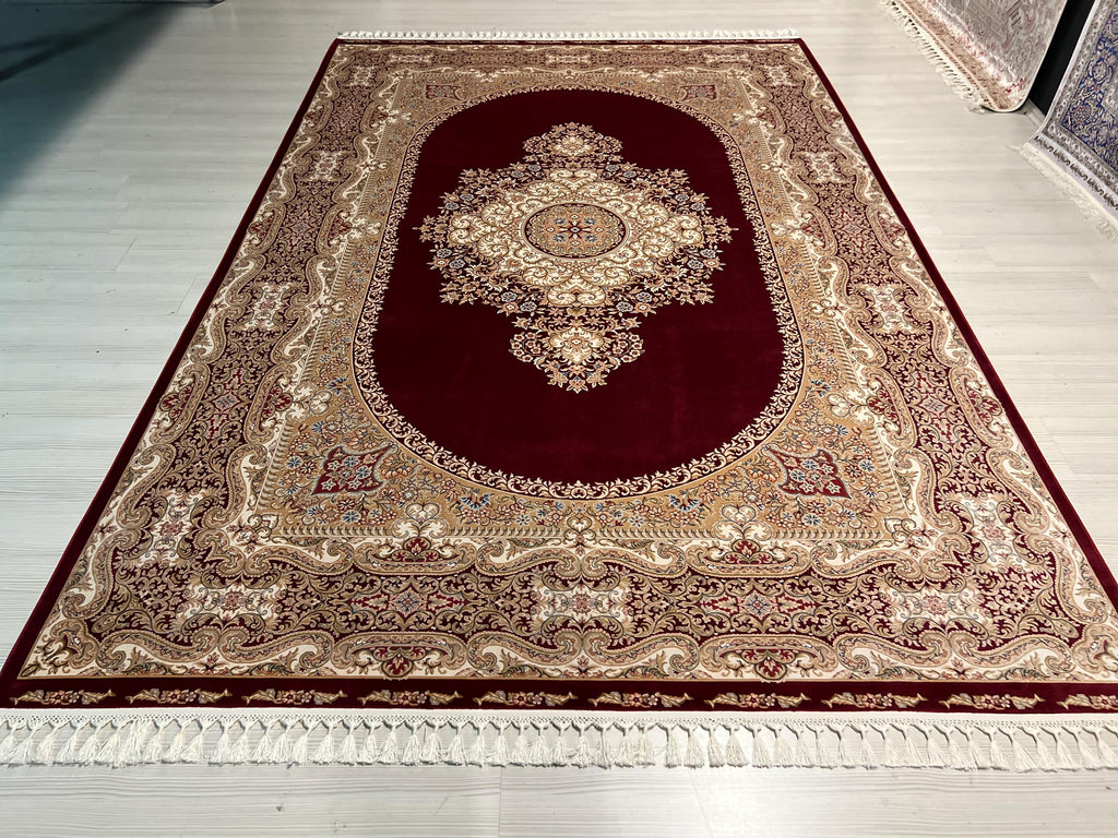 7x10 ft Gold Red Silk Rug, Medallion Turkish Style Modern Home Decor
